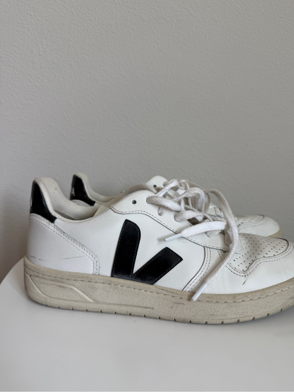 White Sneakers with Black V Accent
